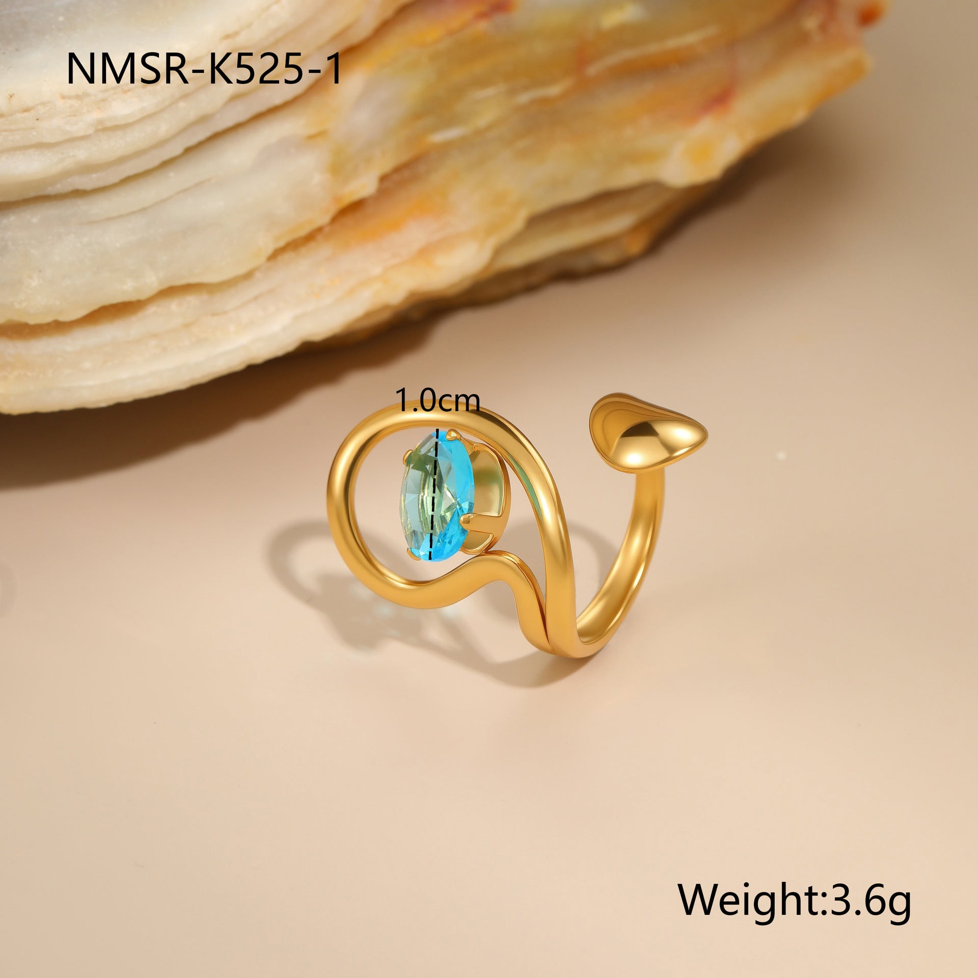 Wholesale Hollow irregular blue zircon stainless steel ring gold-plated ring